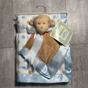 NWT Tadpoles microfleece Baby Blanket - Light Blue with monkey lovey 2 pc set